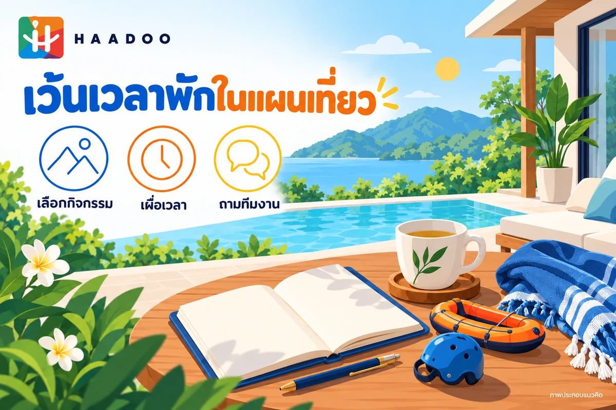 ภาพประกอบแนวคิดเว้นเวลาพักระหว่างกิจกรรมในทริปพูลวิลล่าหน้าหนาว